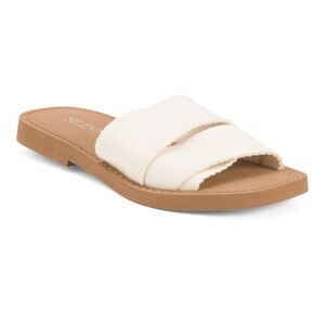 NEW Anthropologie Silent D Off-White Canvas Flat Sandals Size 9/40